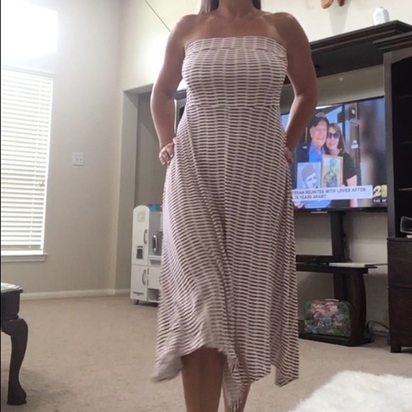 NWT Charming Charlie L red & white geo stripe jagged hem line strapless stretchy - Picture 7 of 9